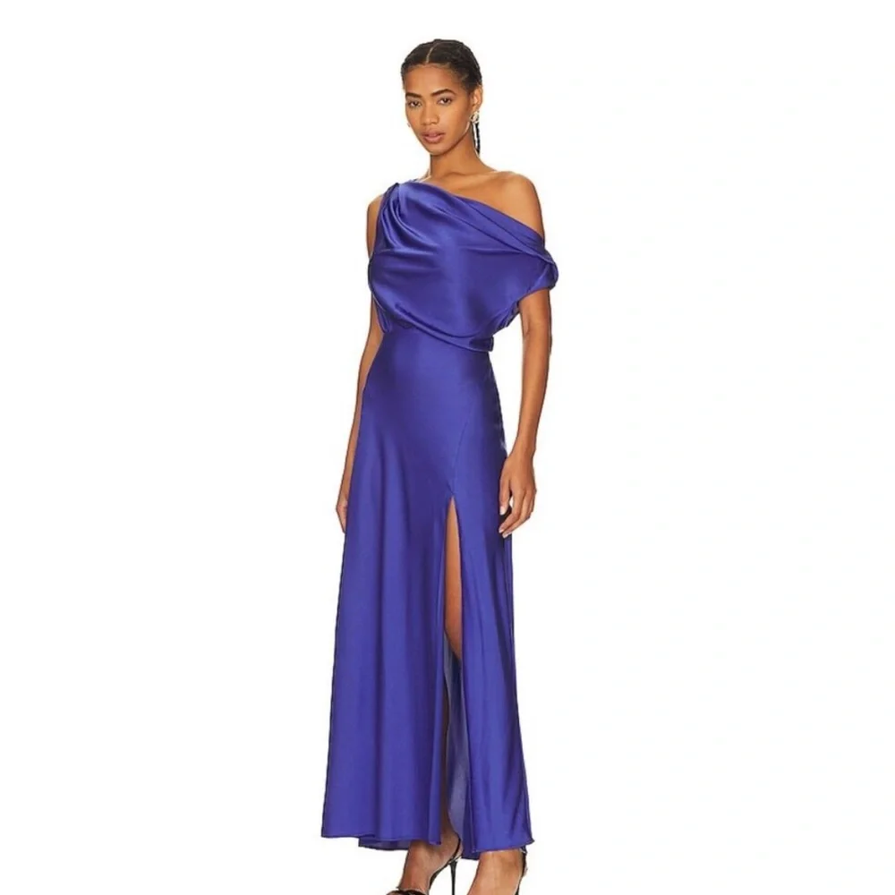 Astr X Revolve Monroe Dress. Asymmetrical Off the Shoulder Gown Blue - Picture 1 of 4